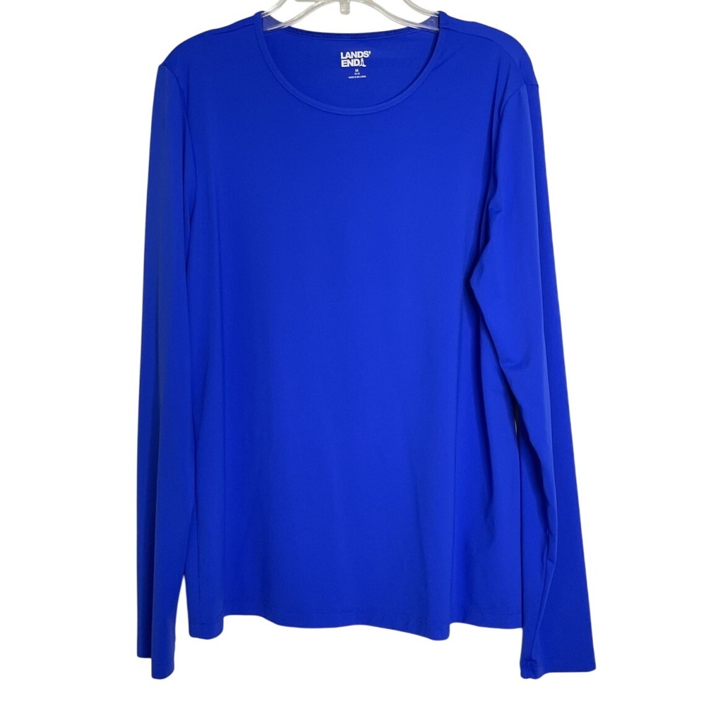 Lands' End Women's SunShade UPF 50 Long Sleeve Rash Guard Swim Tee Blue Medium